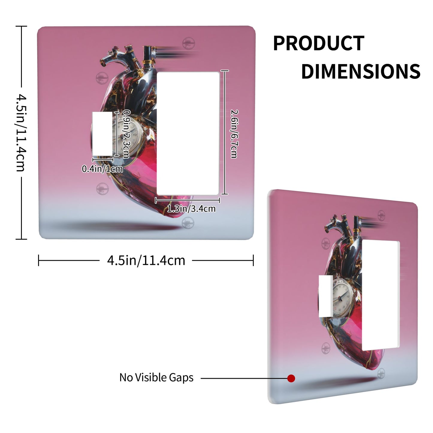 4 - Pack Decorative Wall Plates with Mechanical Heart and Clock Pattern Switch Combination: Suitable for Multiple Scenarios, Durable and Beautiful