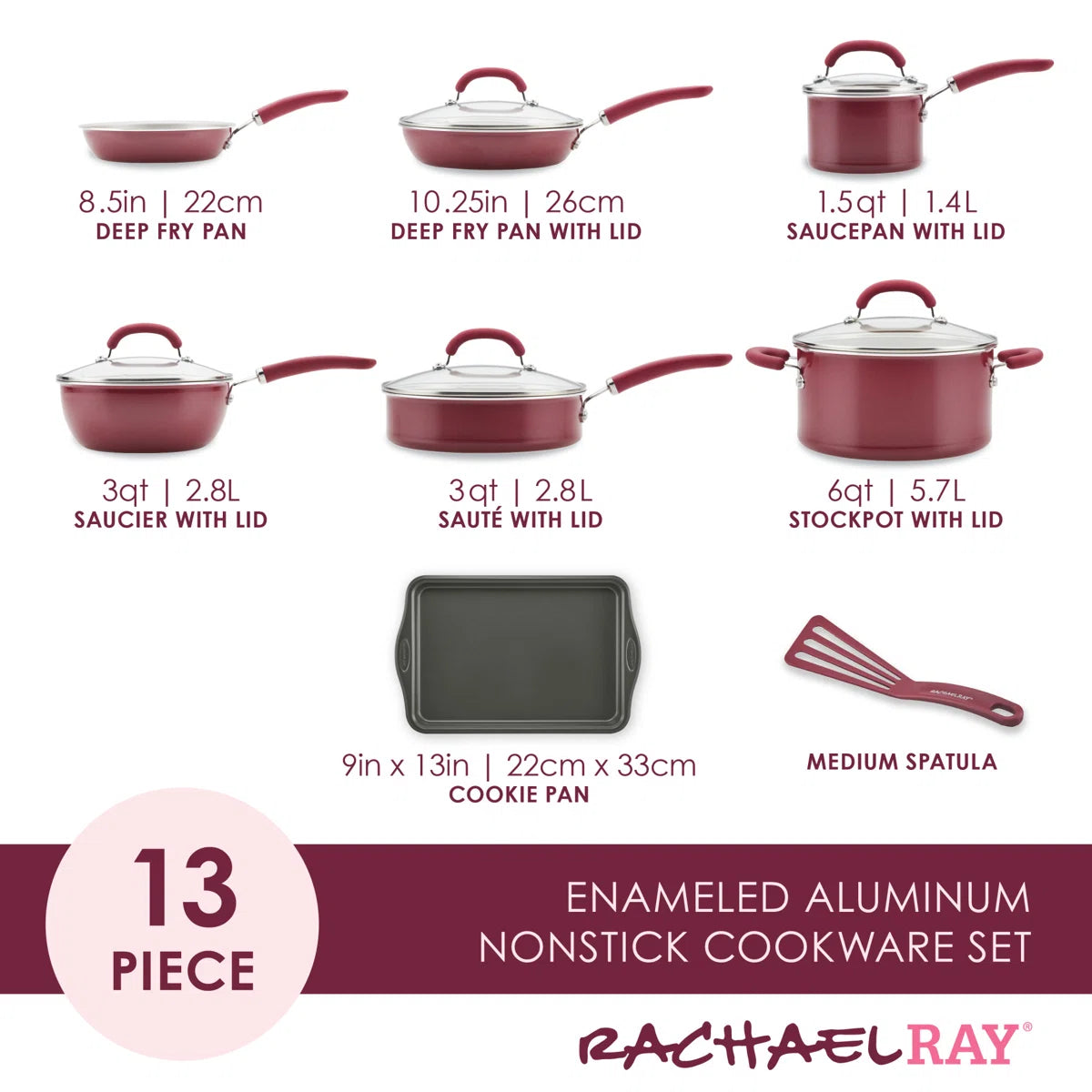 Rachael Ray Create Delicious Aluminum Nonstick Cookware Induction Cookware Set, 13-Piece