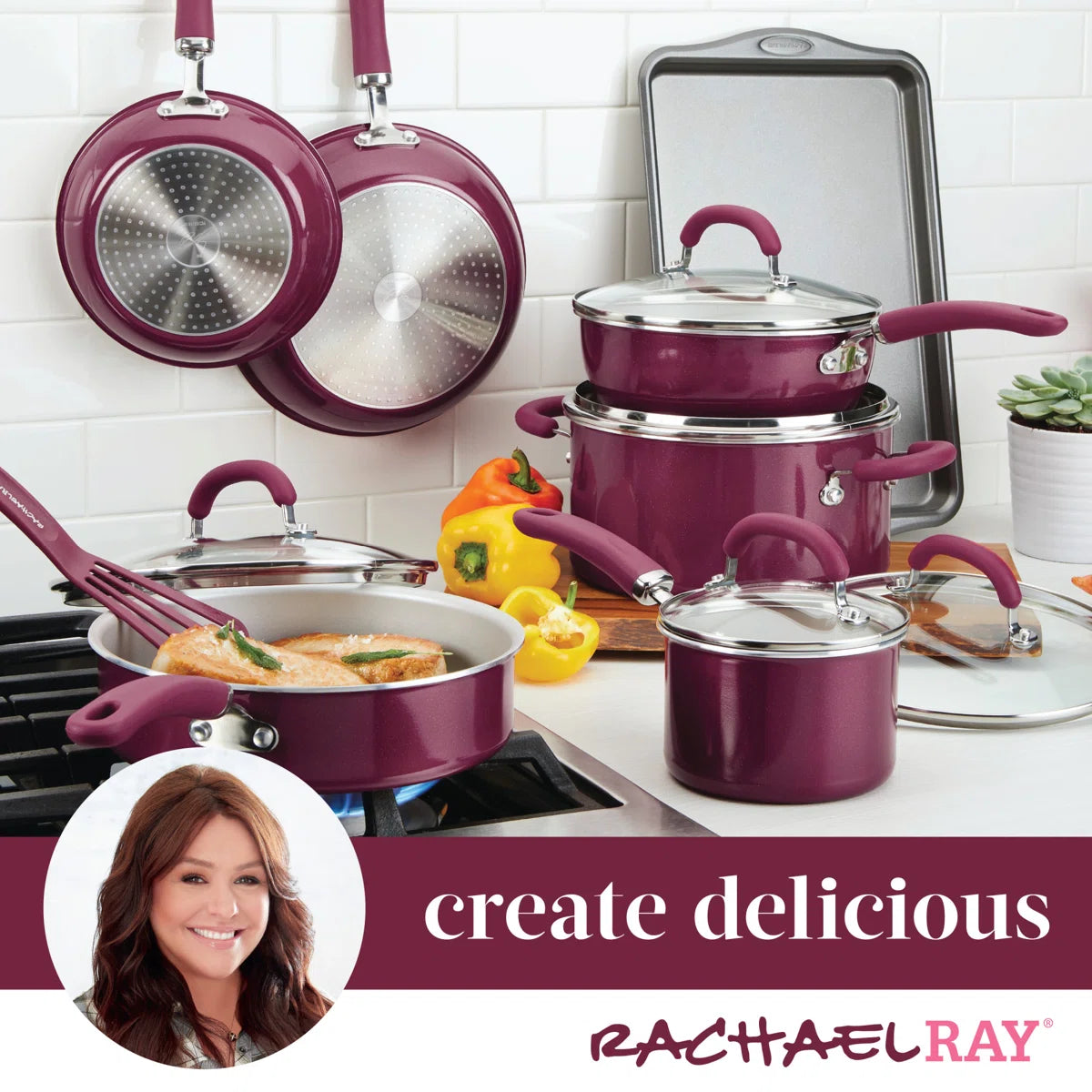 Rachael Ray Create Delicious Aluminum Nonstick Cookware Induction Cookware Set, 13-Piece