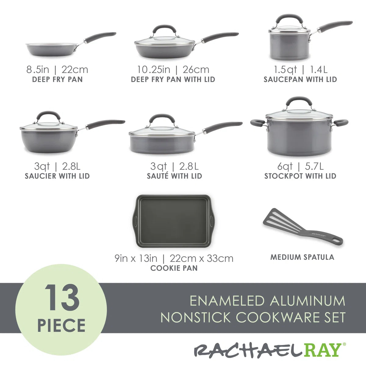 Rachael Ray Create Delicious Aluminum Nonstick Cookware Induction Cookware Set, 13-Piece