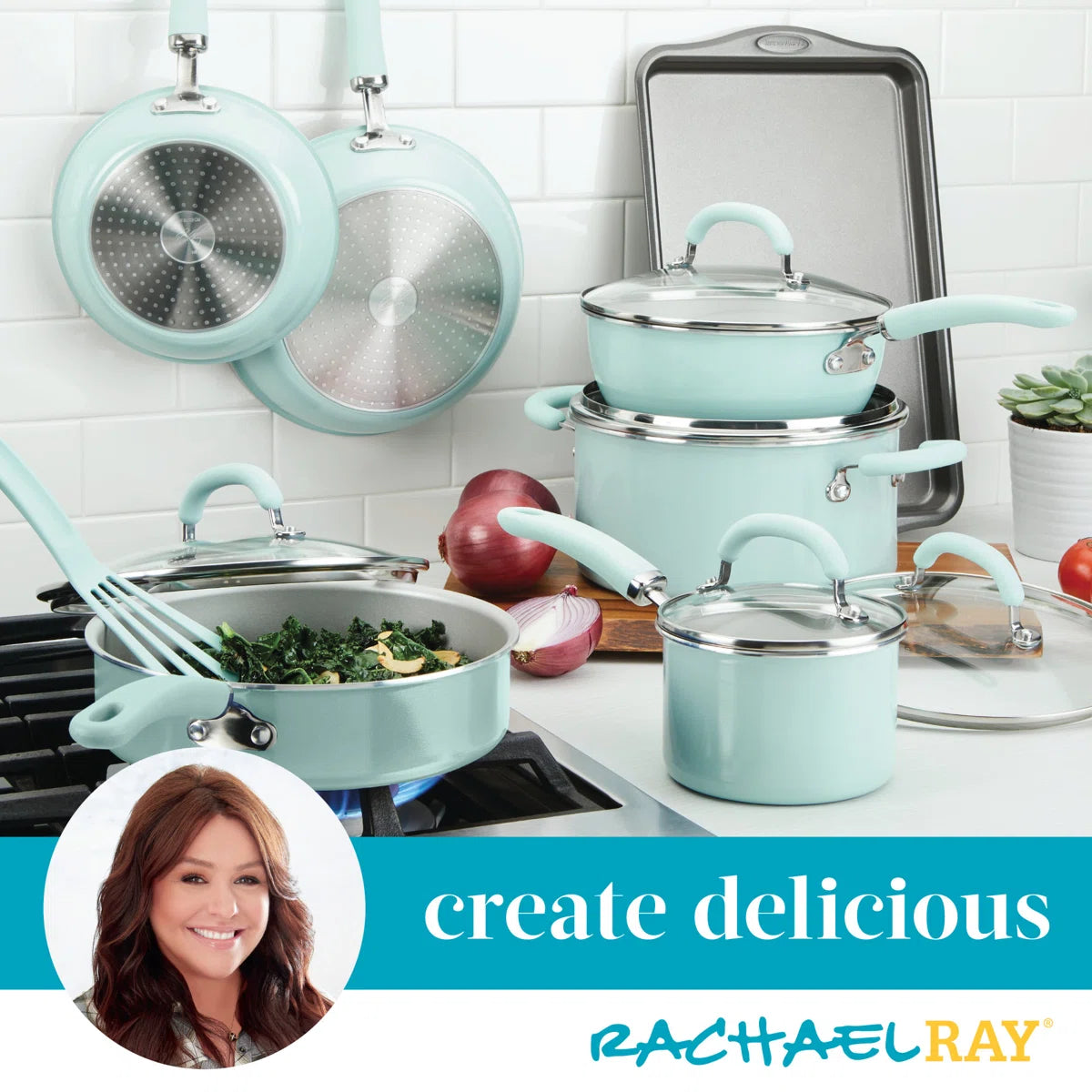 Rachael Ray Create Delicious Aluminum Nonstick Cookware Induction Cookware Set, 13-Piece
