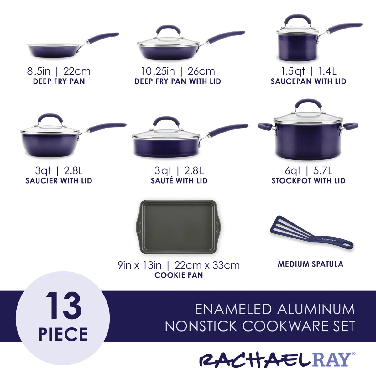 Rachael Ray Create Delicious Aluminum Nonstick Cookware Induction Cookware Set, 13-Piece