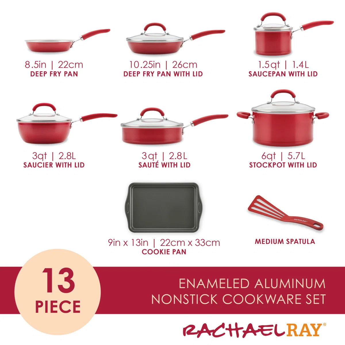 Rachael Ray Create Delicious Aluminum Nonstick Cookware Induction Cookware Set, 13-Piece
