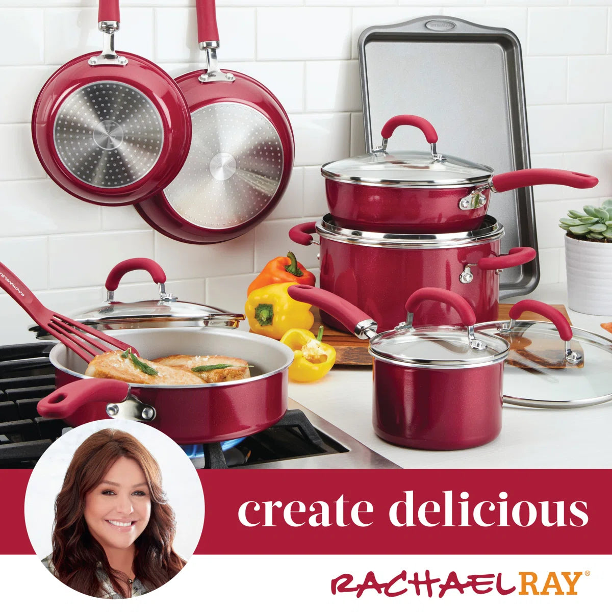 Rachael Ray Create Delicious Aluminum Nonstick Cookware Induction Cookware Set, 13-Piece