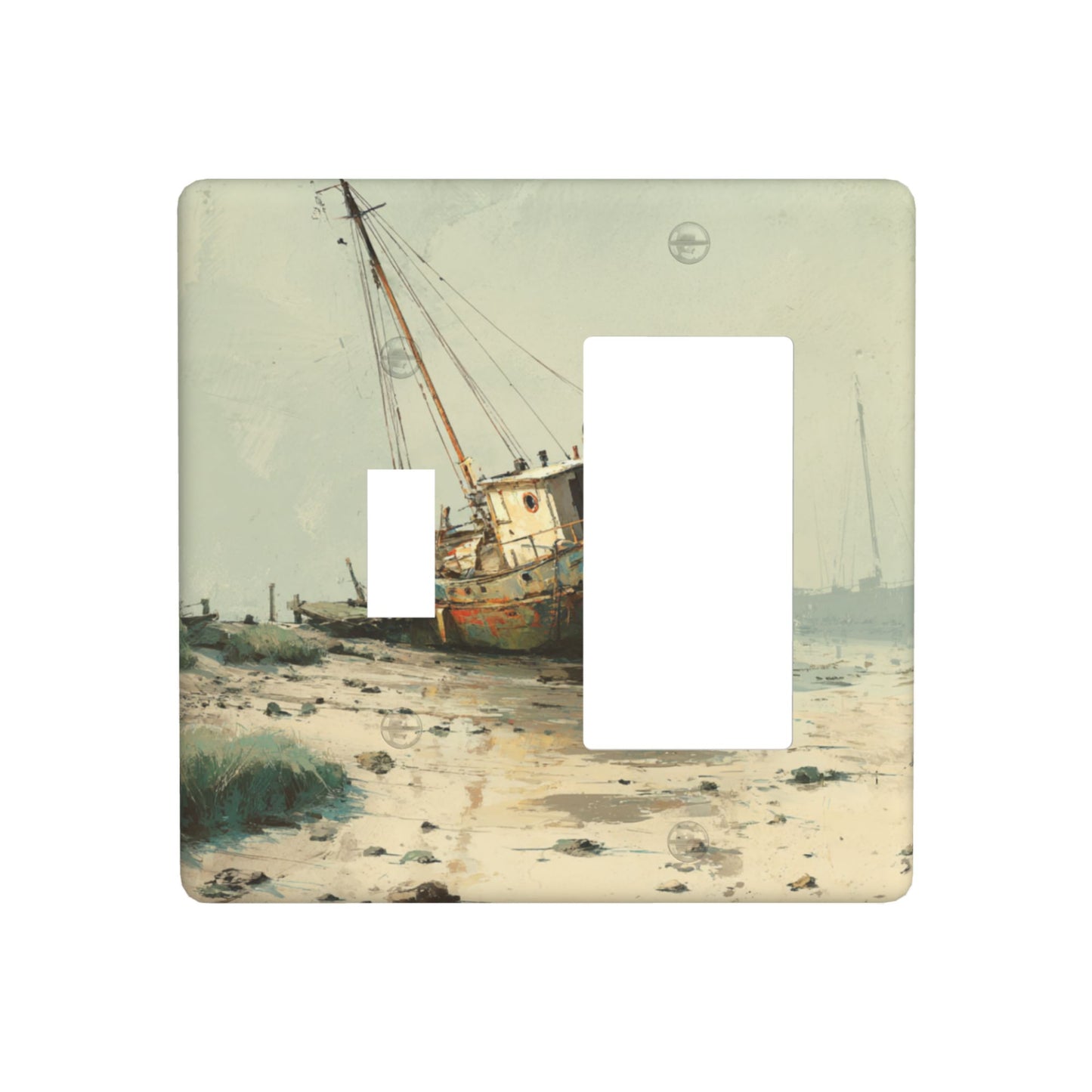 4 - Pack Retro Fishing Boat Coastal Scenery Switch Combination Decorative Wall Plates: Suitable for Multiple Scenarios, Durable and Beautiful