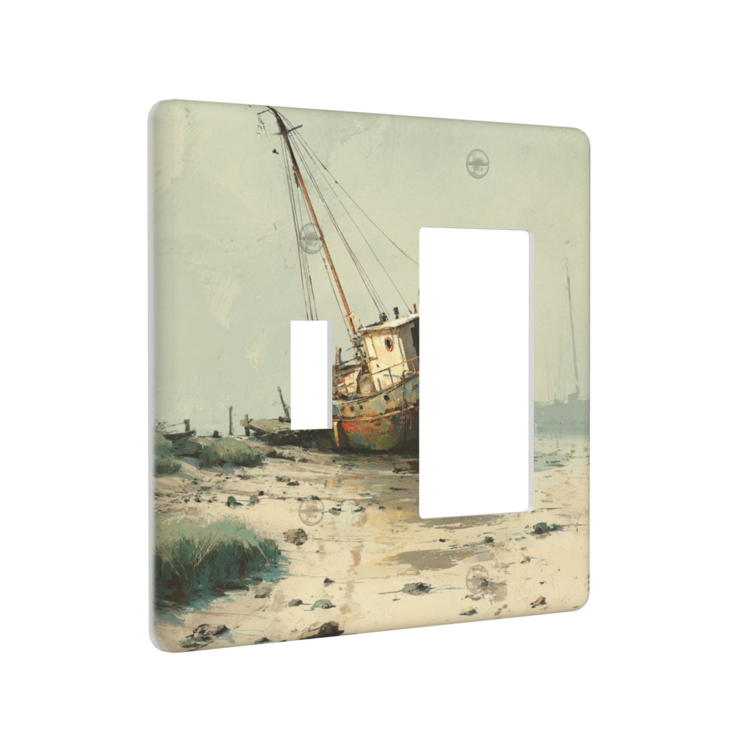 4 - Pack Retro Fishing Boat Coastal Scenery Switch Combination Decorative Wall Plates: Suitable for Multiple Scenarios, Durable and Beautiful
