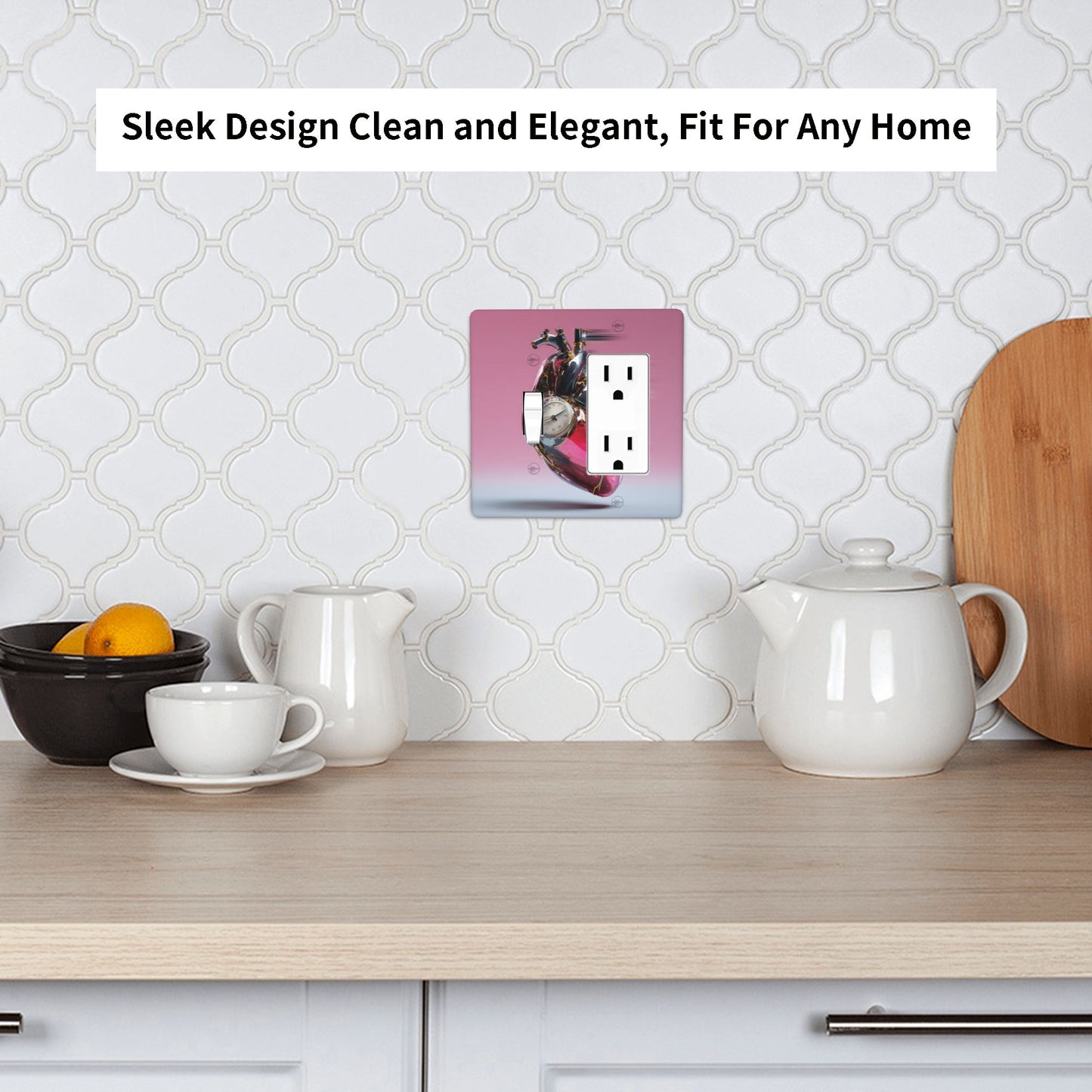4 - Pack Decorative Wall Plates with Mechanical Heart and Clock Pattern Switch Combination: Suitable for Multiple Scenarios, Durable and Beautiful