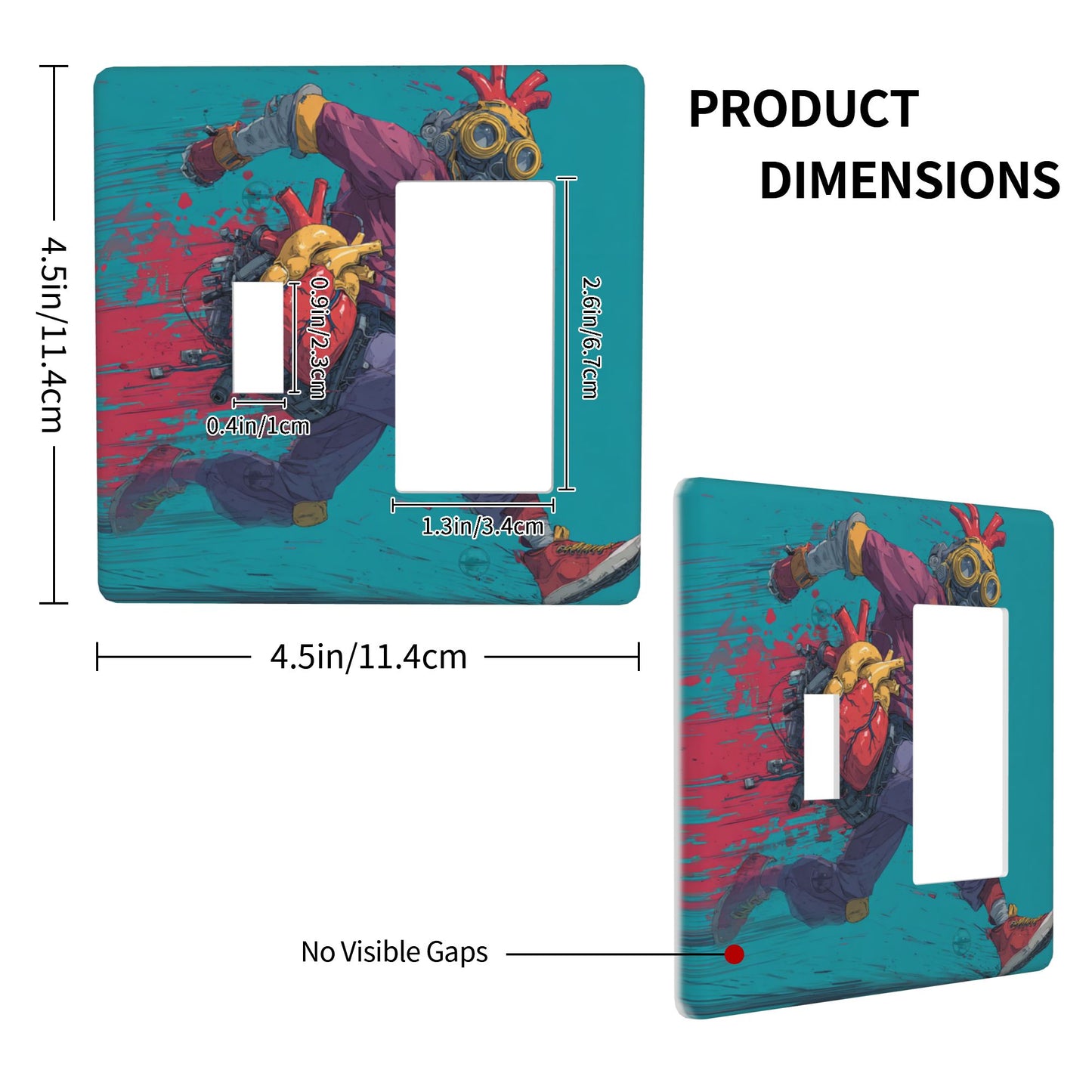 4 - Pack Cyberpunk - Style Running Mechanical Heart Character Switch Combination Decorative Wall Plates: Suitable for Multiple Scenarios, Durable and Beautiful