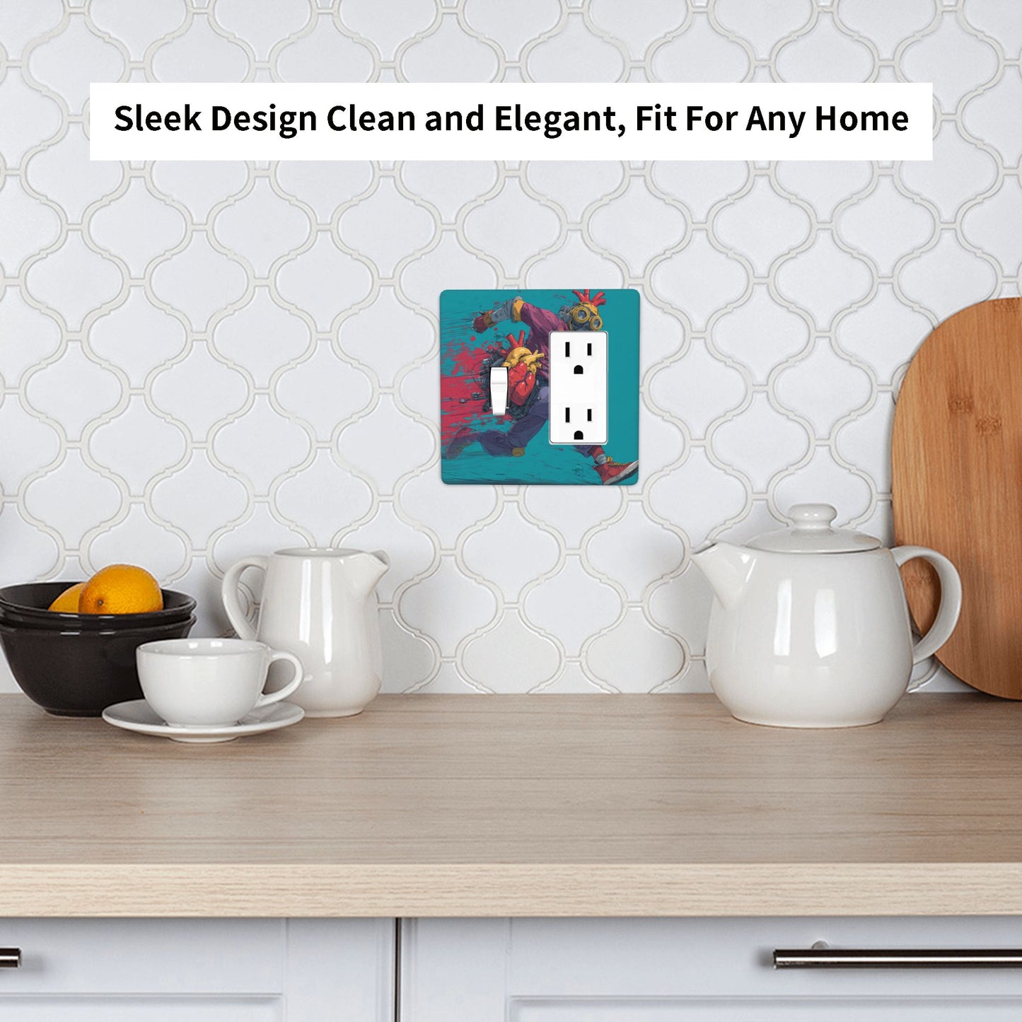4 - Pack Cyberpunk - Style Running Mechanical Heart Character Switch Combination Decorative Wall Plates: Suitable for Multiple Scenarios, Durable and Beautiful