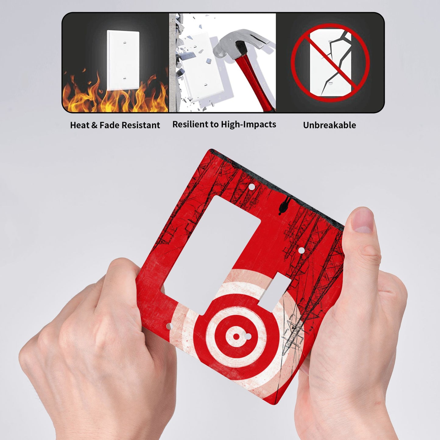 4 - Pack Industrial - Style Target, Power Tower and Figure Switch Combination Decorative Wall Plates: Suitable for Multiple Scenarios, Durable and Beautiful
