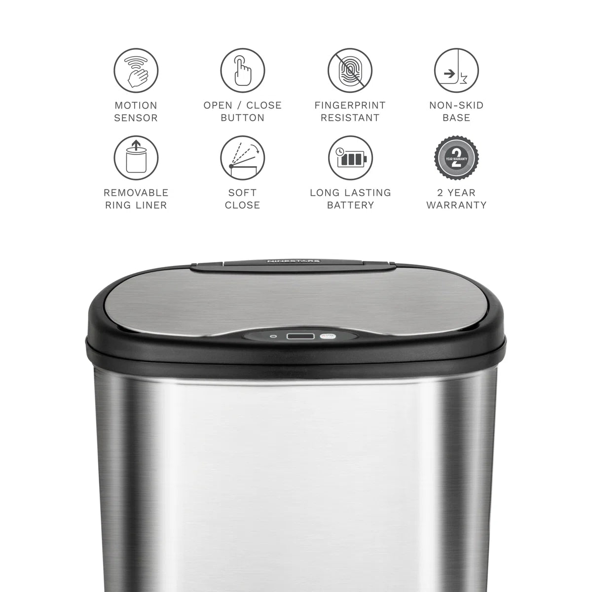 Nine Stars 13.2 Gallon Stainless Steel Motion Sensor Trash Can