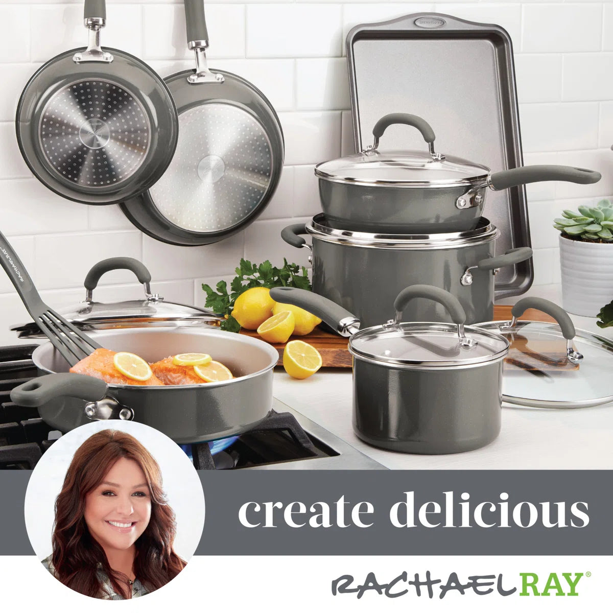 Rachael Ray Create Delicious Aluminum Nonstick Cookware Induction Cookware Set, 13-Piece